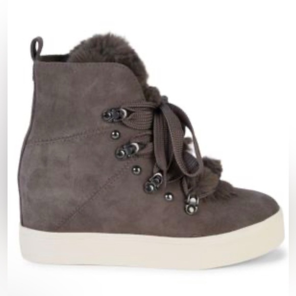 J/Slides NYC Whitney Taupe and Faux Fur Wedge Bootie Womens Size 9M sneakers - Picture 3 of 16